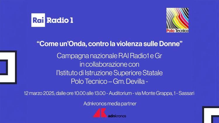 Violenza su donne: campagna 'Come un'onda' di Rai Radio 1 e Gr fa tappa a Sassari