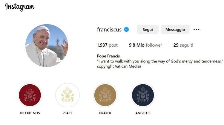 L'account Instagram di Papa Francesco